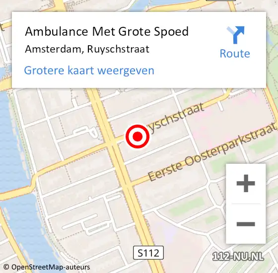 Locatie op kaart van de 112 melding: Ambulance Met Grote Spoed Naar Amsterdam, Ruyschstraat op 1 juni 2024 06:23