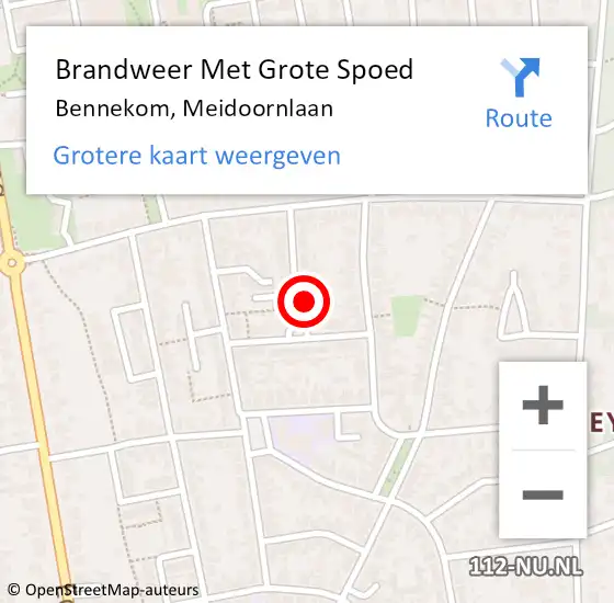 Locatie op kaart van de 112 melding: Brandweer Met Grote Spoed Naar Bennekom, Meidoornlaan op 1 juni 2024 08:04