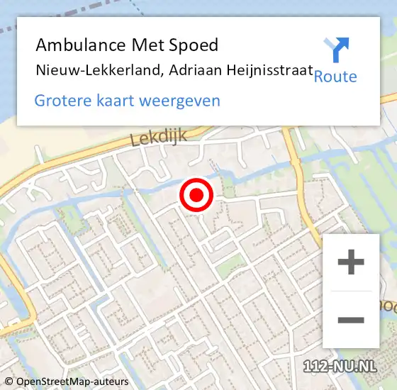 Locatie op kaart van de 112 melding: Ambulance Met Spoed Naar Nieuw-Lekkerland, Adriaan Heijnisstraat op 1 juni 2024 08:31