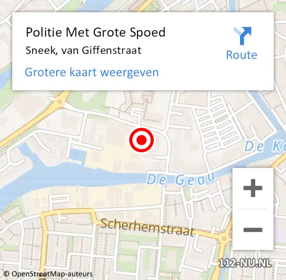 Locatie op kaart van de 112 melding: Politie Met Grote Spoed Naar Sneek, van Giffenstraat op 1 juni 2024 08:56