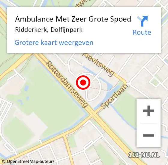 Locatie op kaart van de 112 melding: Ambulance Met Zeer Grote Spoed Naar Ridderkerk, Dolfijnpark op 1 juni 2024 08:56