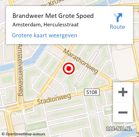 Locatie op kaart van de 112 melding: Brandweer Met Grote Spoed Naar Amsterdam, Herculesstraat op 1 juni 2024 08:59