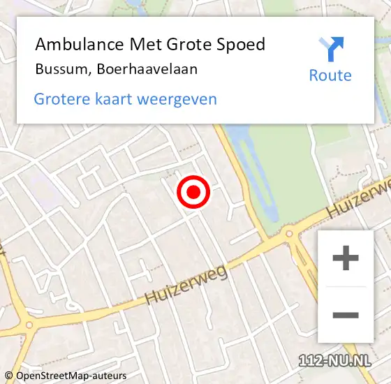 Locatie op kaart van de 112 melding: Ambulance Met Grote Spoed Naar Bussum, Boerhaavelaan op 7 oktober 2014 22:05