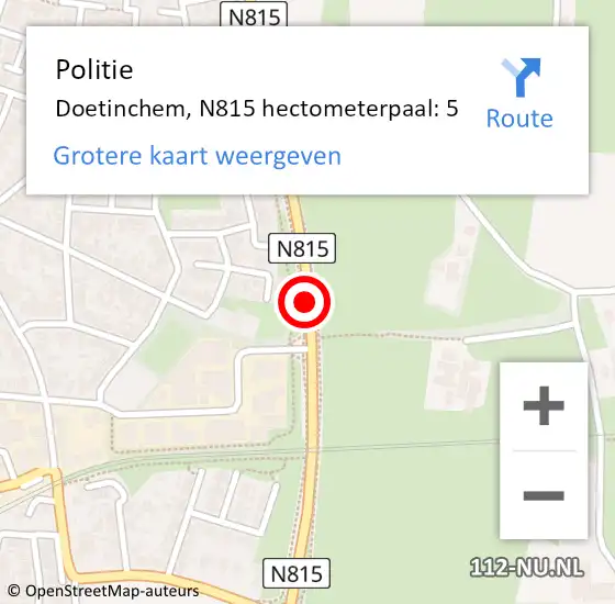 Locatie op kaart van de 112 melding: Politie Doetinchem, N815 hectometerpaal: 5 op 1 juni 2024 09:13