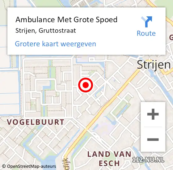 Locatie op kaart van de 112 melding: Ambulance Met Grote Spoed Naar Strijen, Gruttostraat op 1 juni 2024 10:27