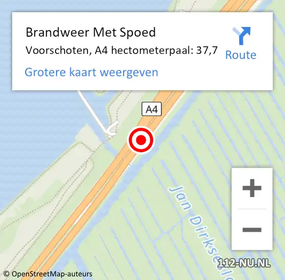 Locatie op kaart van de 112 melding: Brandweer Met Spoed Naar Voorschoten, A4 hectometerpaal: 37,7 op 1 juni 2024 10:38