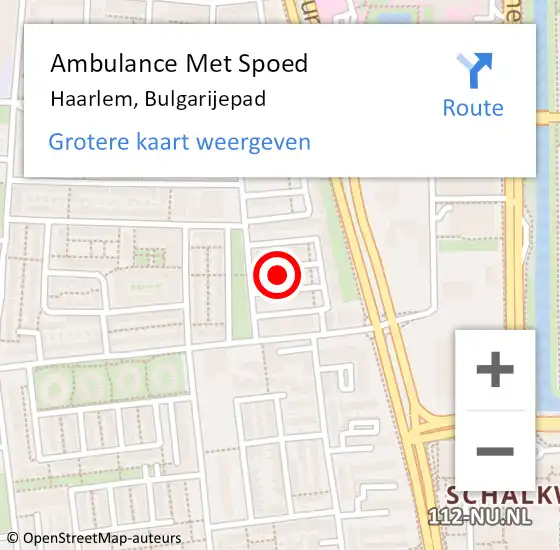 Locatie op kaart van de 112 melding: Ambulance Met Spoed Naar Haarlem, Bulgarijepad op 1 juni 2024 10:59