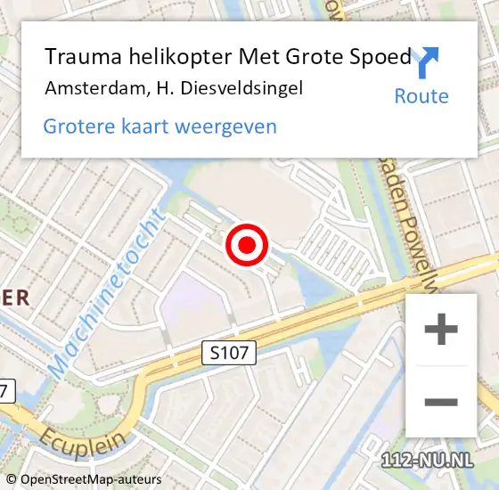 Locatie op kaart van de 112 melding: Trauma helikopter Met Grote Spoed Naar Amsterdam, H. Diesveldsingel op 1 juni 2024 11:15