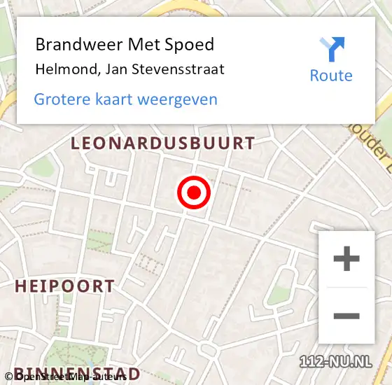 Locatie op kaart van de 112 melding: Brandweer Met Spoed Naar Helmond, Jan Stevensstraat op 1 juni 2024 11:35