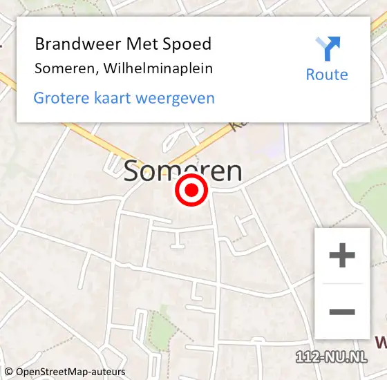 Locatie op kaart van de 112 melding: Brandweer Met Spoed Naar Someren, Wilhelminaplein op 1 juni 2024 11:42