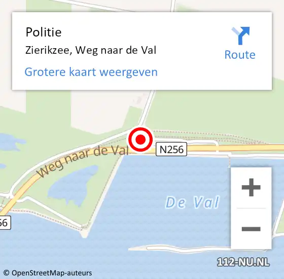 Locatie op kaart van de 112 melding: Politie Zierikzee, Weg naar de Val op 1 juni 2024 11:43