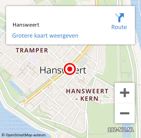 Locatie op kaart van de 112 melding:  Hansweert op 1 juni 2024 11:47