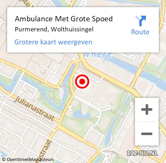 Locatie op kaart van de 112 melding: Ambulance Met Grote Spoed Naar Purmerend, Wolthuissingel op 1 juni 2024 12:20