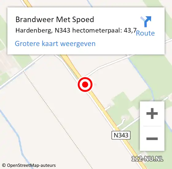 Locatie op kaart van de 112 melding: Brandweer Met Spoed Naar Hardenberg, N343 hectometerpaal: 43,7 op 1 juni 2024 12:22