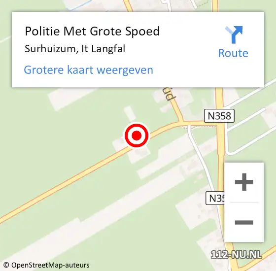 Locatie op kaart van de 112 melding: Politie Met Grote Spoed Naar Surhuizum, It Langfal op 1 juni 2024 12:40