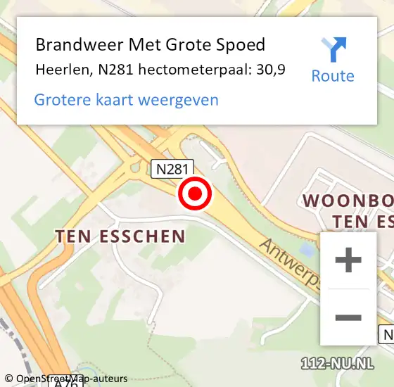 Locatie op kaart van de 112 melding: Brandweer Met Grote Spoed Naar Heerlen, N281 hectometerpaal: 30,9 op 1 juni 2024 12:42