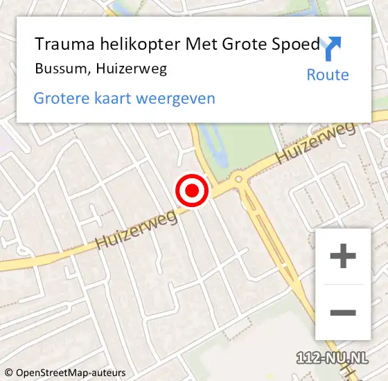 Locatie op kaart van de 112 melding: Trauma helikopter Met Grote Spoed Naar Bussum, Huizerweg op 1 juni 2024 12:56