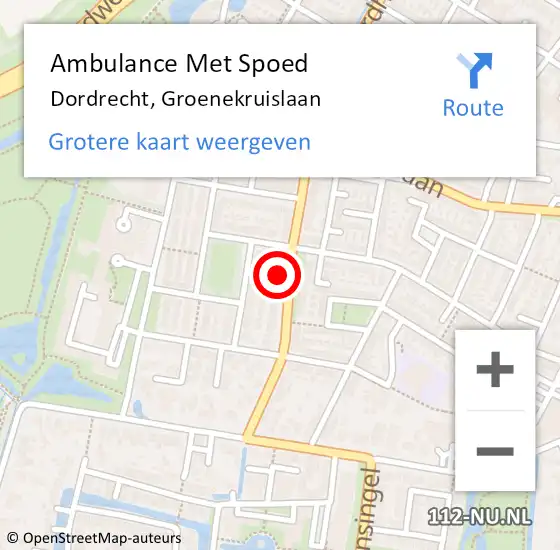 Locatie op kaart van de 112 melding: Ambulance Met Spoed Naar Dordrecht, Groenekruislaan op 1 juni 2024 13:00