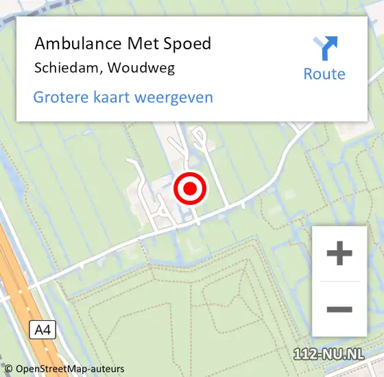 Locatie op kaart van de 112 melding: Ambulance Met Spoed Naar Schiedam, Woudweg op 1 juni 2024 13:04