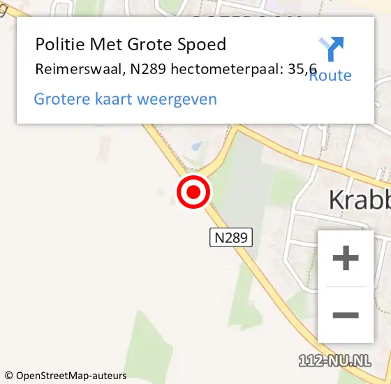 Locatie op kaart van de 112 melding: Politie Met Grote Spoed Naar Reimerswaal, N289 hectometerpaal: 35,6 op 1 juni 2024 13:12