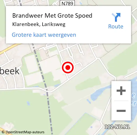 Locatie op kaart van de 112 melding: Brandweer Met Grote Spoed Naar Klarenbeek, Lariksweg op 1 juni 2024 13:24