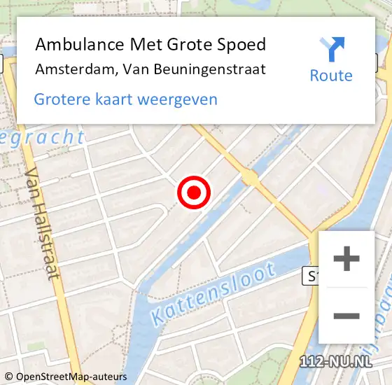 Locatie op kaart van de 112 melding: Ambulance Met Grote Spoed Naar Amsterdam, Van Beuningenstraat op 1 juni 2024 13:24