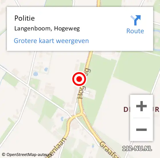 Locatie op kaart van de 112 melding: Politie Langenboom, Hogeweg op 1 juni 2024 13:34