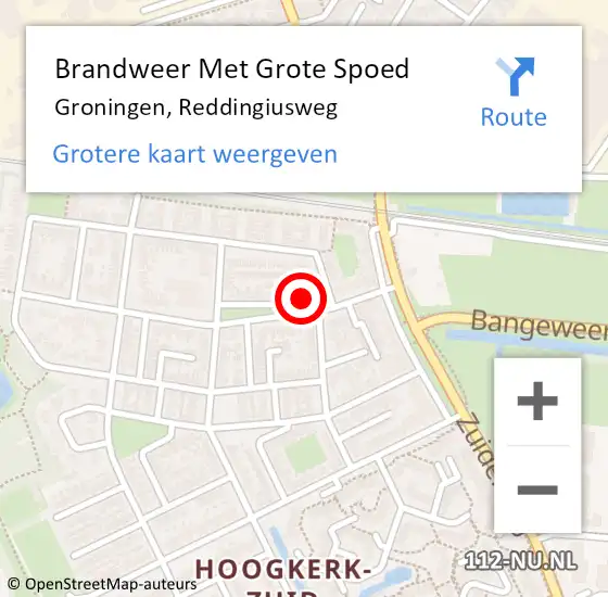 Locatie op kaart van de 112 melding: Brandweer Met Grote Spoed Naar Groningen, Reddingiusweg op 1 juni 2024 13:42