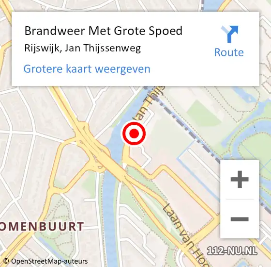 Locatie op kaart van de 112 melding: Brandweer Met Grote Spoed Naar Rijswijk, Jan Thijssenweg op 1 juni 2024 13:43