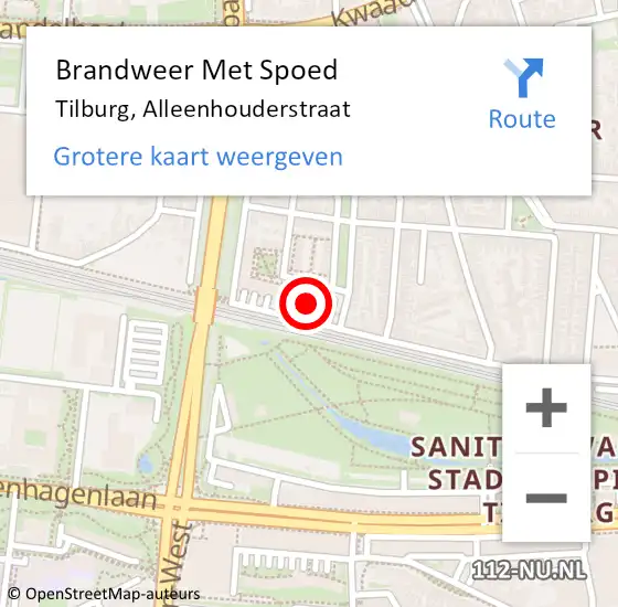 Locatie op kaart van de 112 melding: Brandweer Met Spoed Naar Tilburg, Alleenhouderstraat op 1 juni 2024 13:43