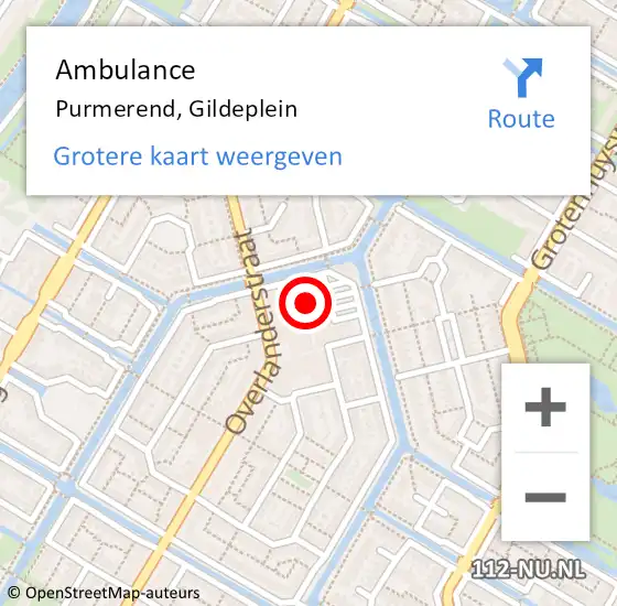 Locatie op kaart van de 112 melding: Ambulance Purmerend, Gildeplein op 1 juni 2024 13:55
