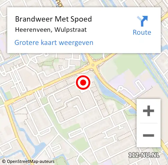 Locatie op kaart van de 112 melding: Brandweer Met Spoed Naar Heerenveen, Wulpstraat op 1 juni 2024 14:10