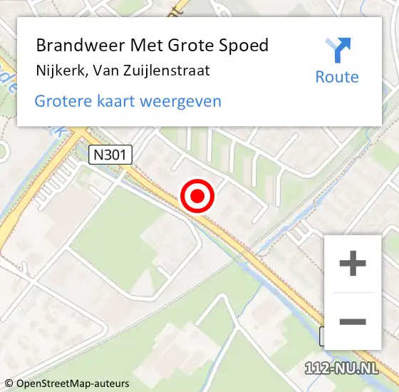 Locatie op kaart van de 112 melding: Brandweer Met Grote Spoed Naar Nijkerk, Van Zuijlenstraat op 1 juni 2024 14:31