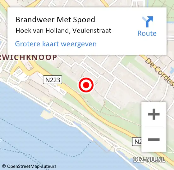 Locatie op kaart van de 112 melding: Brandweer Met Spoed Naar Hoek van Holland, Veulenstraat op 1 juni 2024 14:54