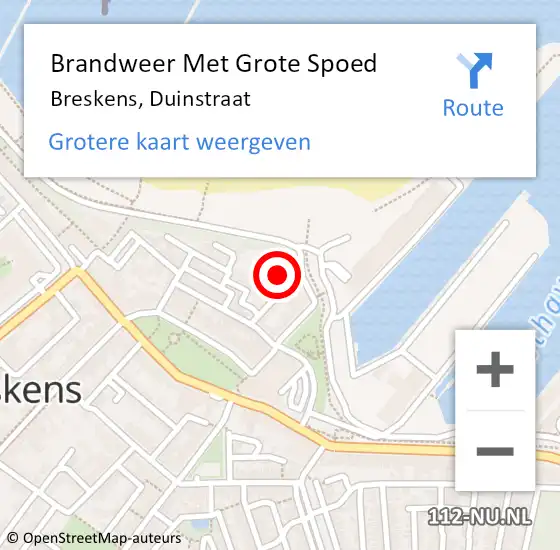 Locatie op kaart van de 112 melding: Brandweer Met Grote Spoed Naar Breskens, Duinstraat op 1 juni 2024 14:57