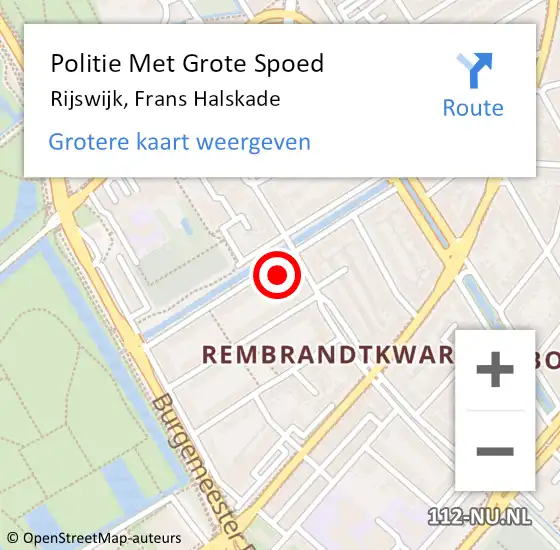 Locatie op kaart van de 112 melding: Politie Met Grote Spoed Naar Rijswijk, Frans Halskade op 1 juni 2024 15:02