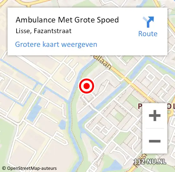 Locatie op kaart van de 112 melding: Ambulance Met Grote Spoed Naar Lisse, Fazantstraat op 1 juni 2024 15:05