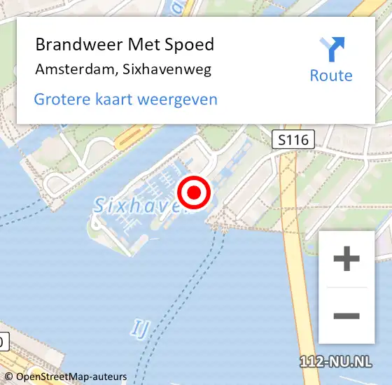 Locatie op kaart van de 112 melding: Brandweer Met Spoed Naar Amsterdam, Sixhavenweg op 1 juni 2024 15:06