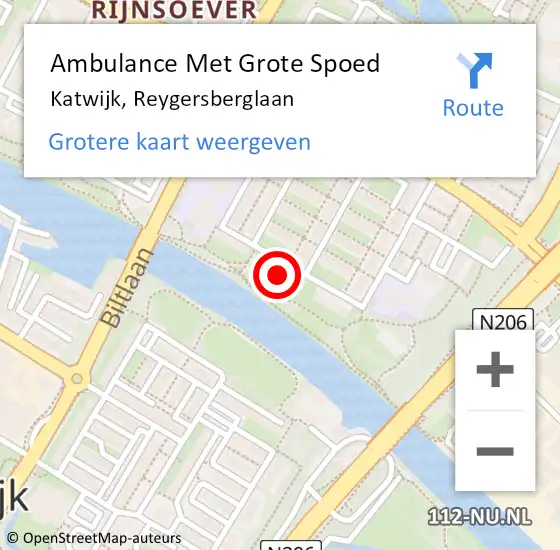 Locatie op kaart van de 112 melding: Ambulance Met Grote Spoed Naar Katwijk, Reygersberglaan op 1 juni 2024 15:07