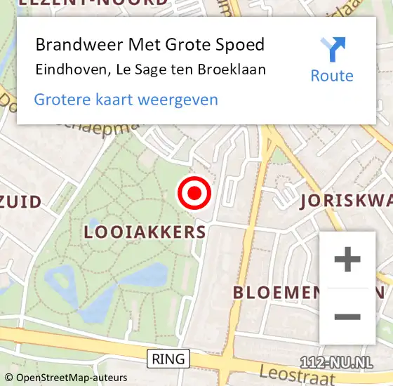 Locatie op kaart van de 112 melding: Brandweer Met Grote Spoed Naar Eindhoven, Le Sage ten Broeklaan op 1 juni 2024 15:20