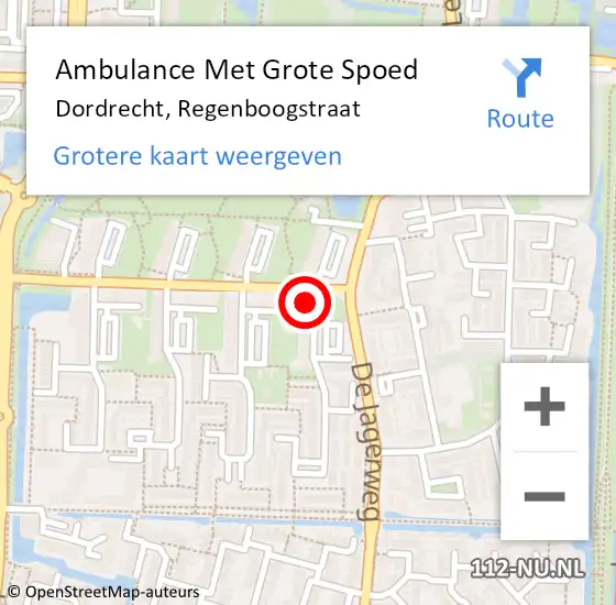 Locatie op kaart van de 112 melding: Ambulance Met Grote Spoed Naar Dordrecht, Regenboogstraat op 1 juni 2024 15:21