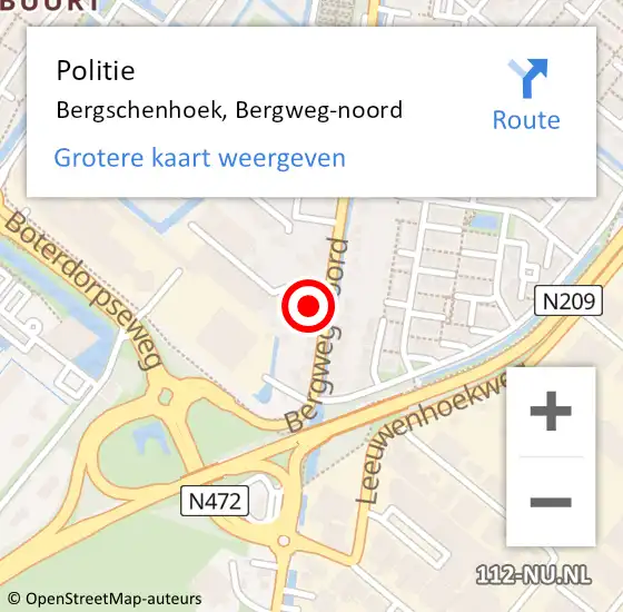 Locatie op kaart van de 112 melding: Politie Bergschenhoek, Bergweg-noord op 1 juni 2024 15:47