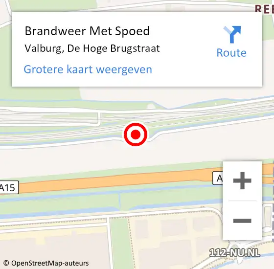 Locatie op kaart van de 112 melding: Brandweer Met Spoed Naar Valburg, De Hoge Brugstraat op 1 juni 2024 16:22