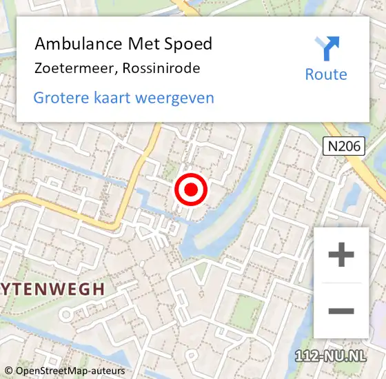 Locatie op kaart van de 112 melding: Ambulance Met Spoed Naar Zoetermeer, Rossinirode op 1 juni 2024 16:38