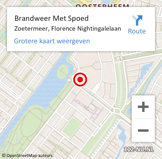 Locatie op kaart van de 112 melding: Brandweer Met Spoed Naar Zoetermeer, Florence Nightingalelaan op 1 juni 2024 16:40