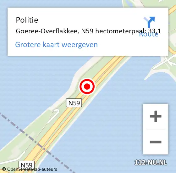 Locatie op kaart van de 112 melding: Politie Goeree-Overflakkee, N59 hectometerpaal: 33,1 op 1 juni 2024 16:53