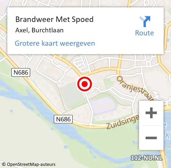 Locatie op kaart van de 112 melding: Brandweer Met Spoed Naar Axel, Burchtlaan op 1 juni 2024 16:54