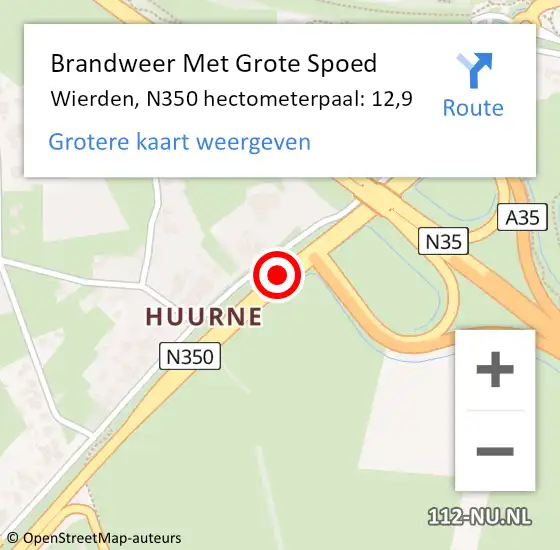 Locatie op kaart van de 112 melding: Brandweer Met Grote Spoed Naar Wierden, N350 hectometerpaal: 12,9 op 1 juni 2024 16:55