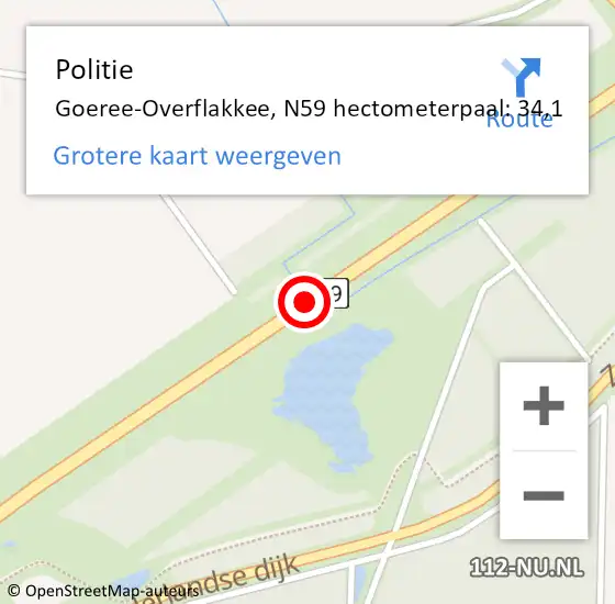 Locatie op kaart van de 112 melding: Politie Goeree-Overflakkee, N59 hectometerpaal: 34,1 op 1 juni 2024 17:11