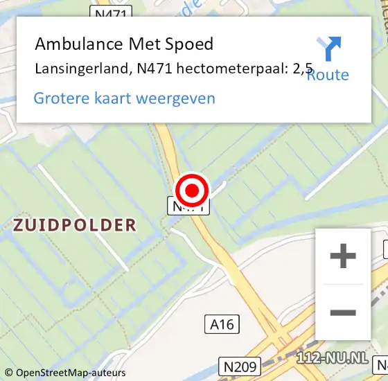 Locatie op kaart van de 112 melding: Ambulance Met Spoed Naar Lansingerland, N471 hectometerpaal: 2,5 op 1 juni 2024 17:33
